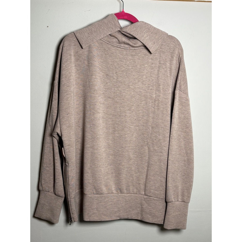Varley Priya DoubleSoft Cowl Neck Side Zip Cozy Lounge Taupe Medium - Picture 5 of 8